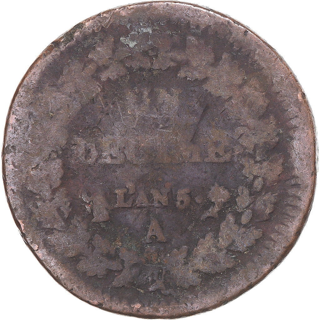 Munten, Frankrijk, Dupré, Decime, AN 5, Paris, ZG+, Koper, Gadoury:187