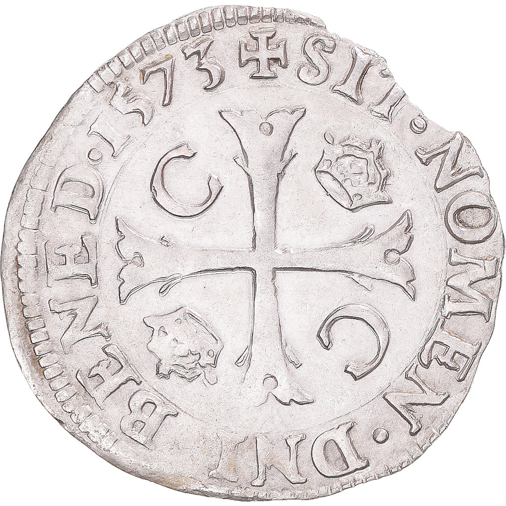 Monnaie, France, Charles IX, Douzain aux deux C, 1573, Poitiers, TTB+, Argent