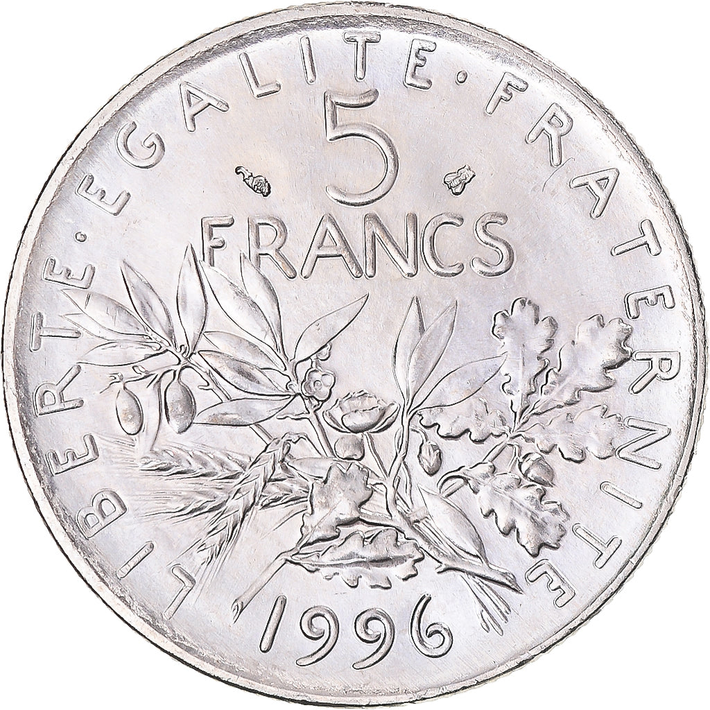 Moneda, Francia, Semeuse, 5 Francs, 1996, BU, SC+, Cuproníquel, Gadoury:771