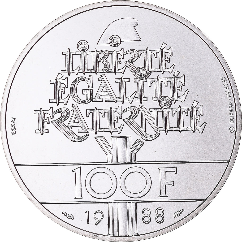 Moneta, Francia, Fraternité, 100 Francs, 1988, Monnaie de Paris, ESSAI, FDC