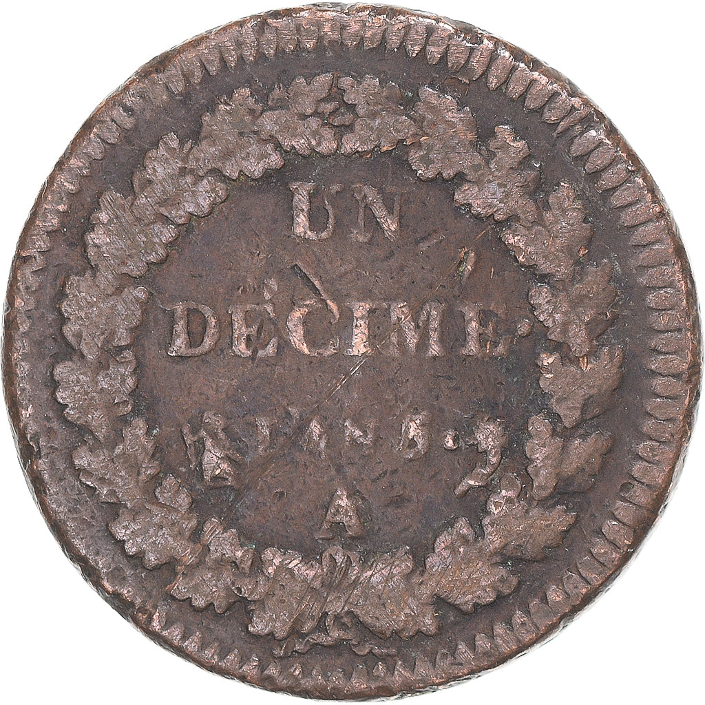 Moeda, França, Dupré, Decime, AN 5, Paris, VF(30-35), Cobre, Gadoury:187