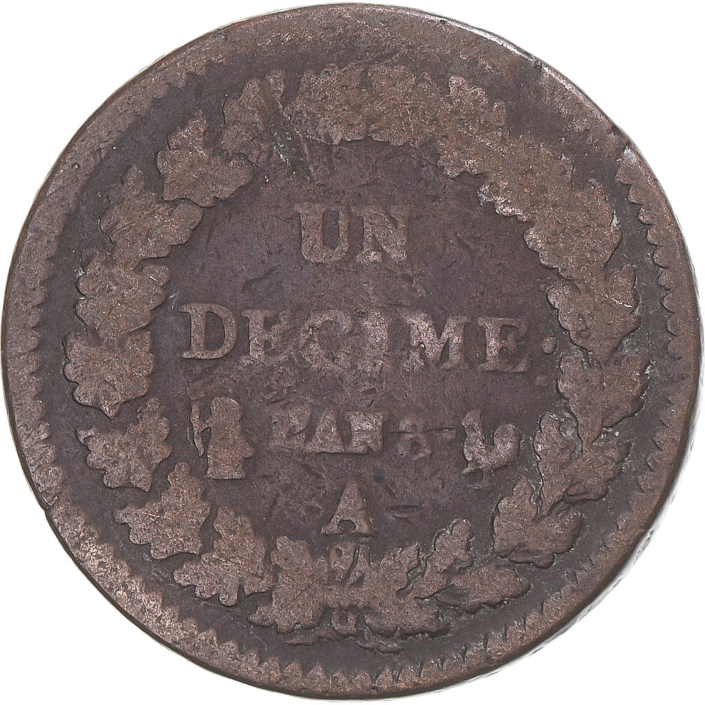 Coin, France, Dupré, Decime, AN 8, Paris, VF(20-25), Copper, Gadoury:187a