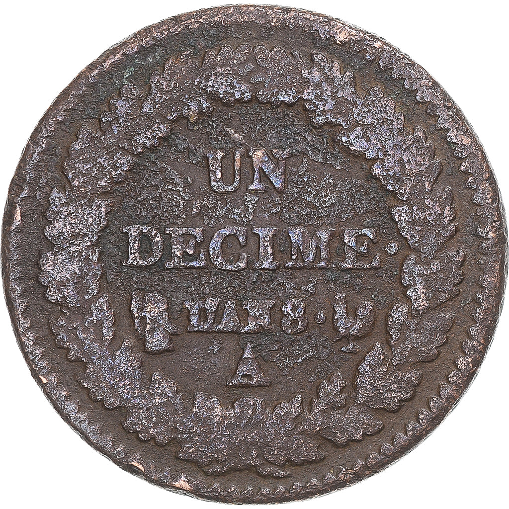 Moeda, França, Dupré, Decime, AN 8, Paris, VF(30-35), Cobre, Gadoury:187a