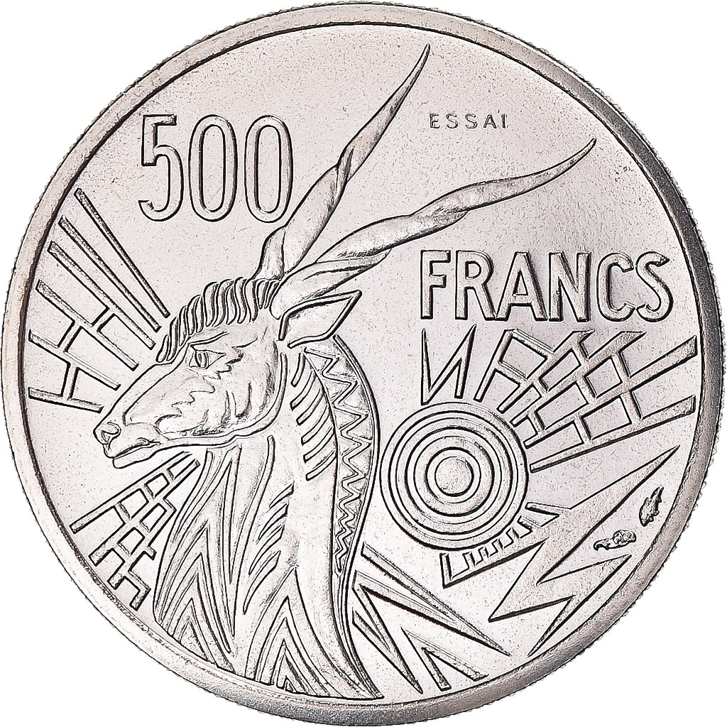 Moeda, África Central, 500 Francs, 1976, Monnaie de Paris, ENSAIO, MS(65-70)