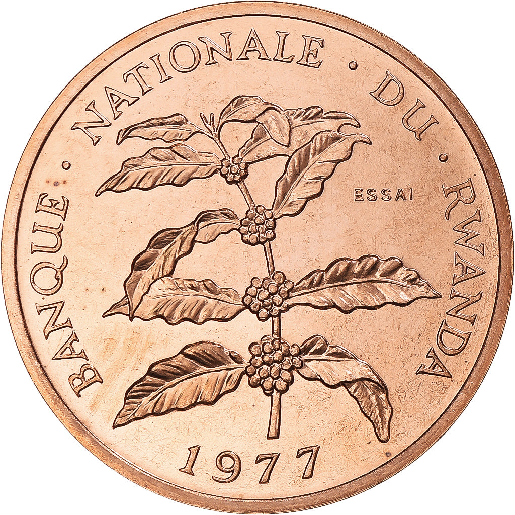 Moneta, Ruanda, 5 Francs, 1977, Monnaie de Paris, PRÓBA, MS(65-70), Brązowy