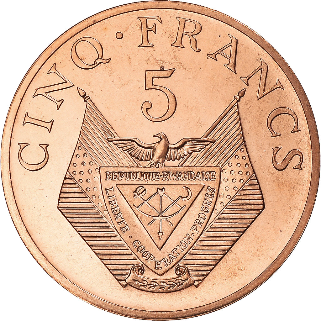 Moneta, Ruanda, 5 Francs, 1977, Monnaie de Paris, PRÓBA, MS(65-70), Brązowy