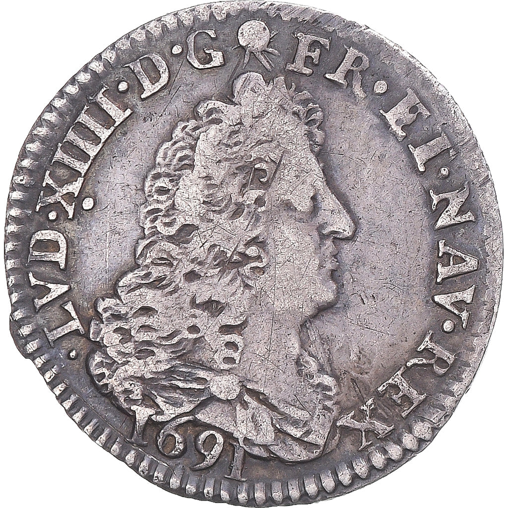 Coin, France, Louis XIV, 1/12 Ecu aux 8 L, 1691, Lille, VF(30-35), Silver