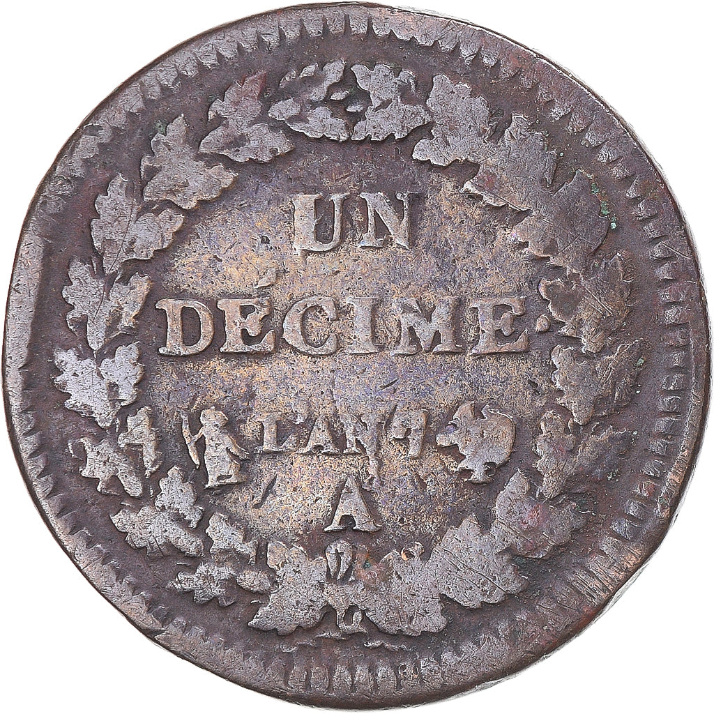 Münze, Frankreich, Dupré, Decime, AN 7/5, Paris, SGE+, Kupfer, Gadoury:187