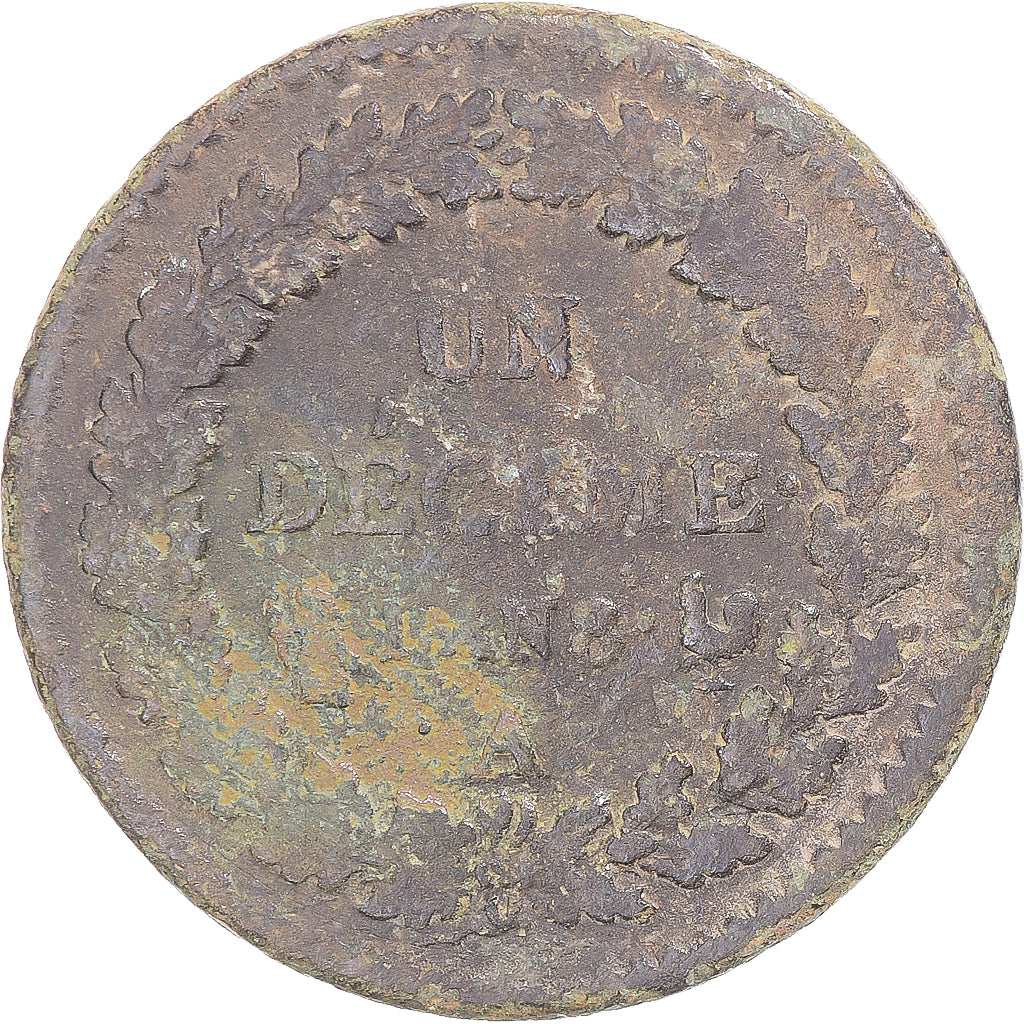 Moeda, França, Dupré, Decime, AN 8, Paris, VF(20-25), Cobre, Gadoury:187a