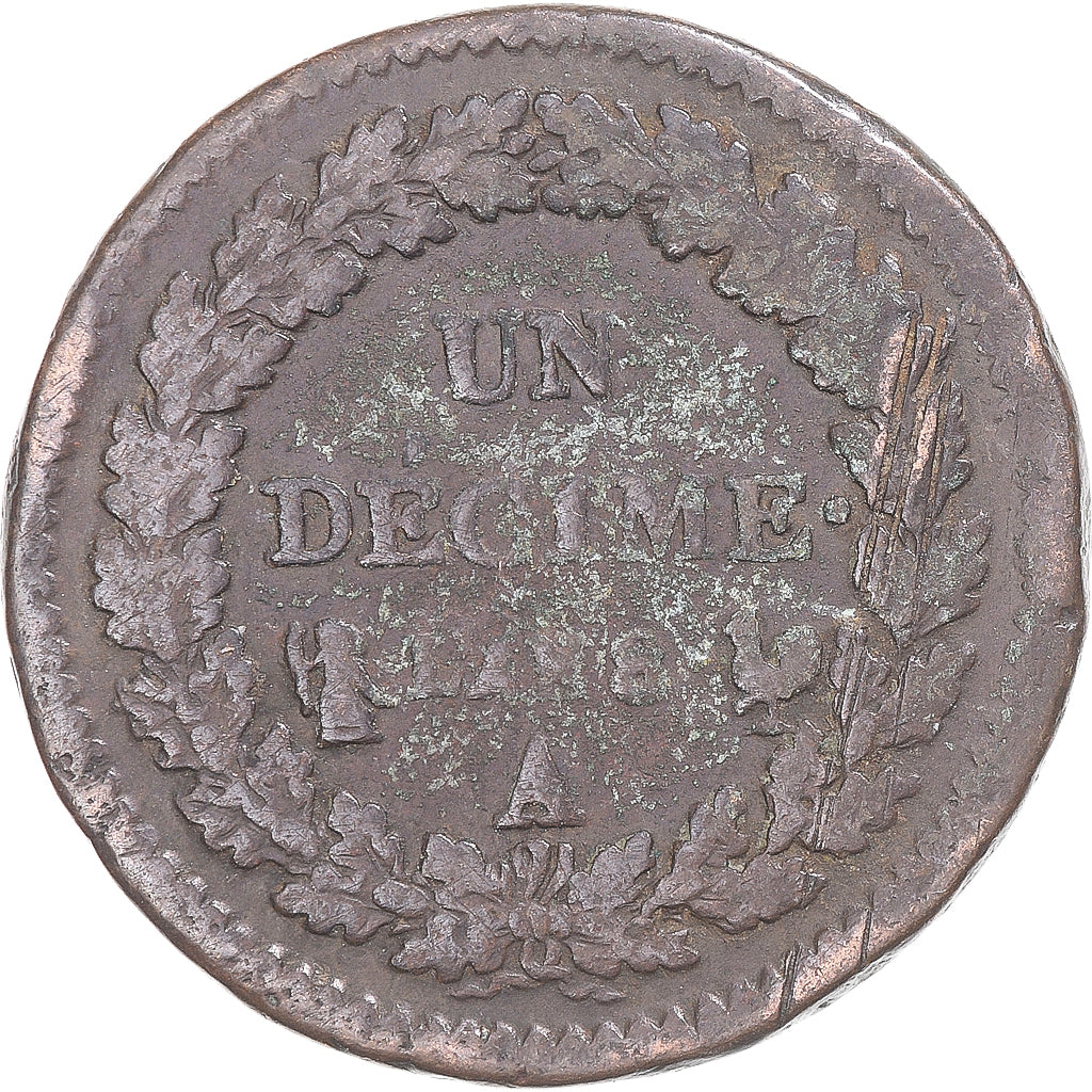 Moeda, França, Dupré, Decime, AN 8, Paris, VF(20-25), Cobre, Gadoury:187a