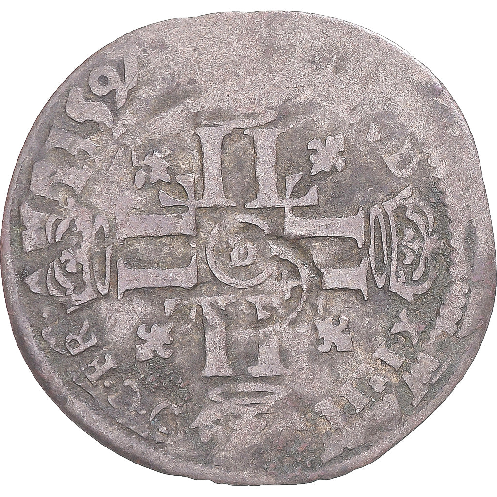 Moneda, Francia, Louis XIV, Quinzain aux 8 L, Lyon, contremarqué lis, BC+