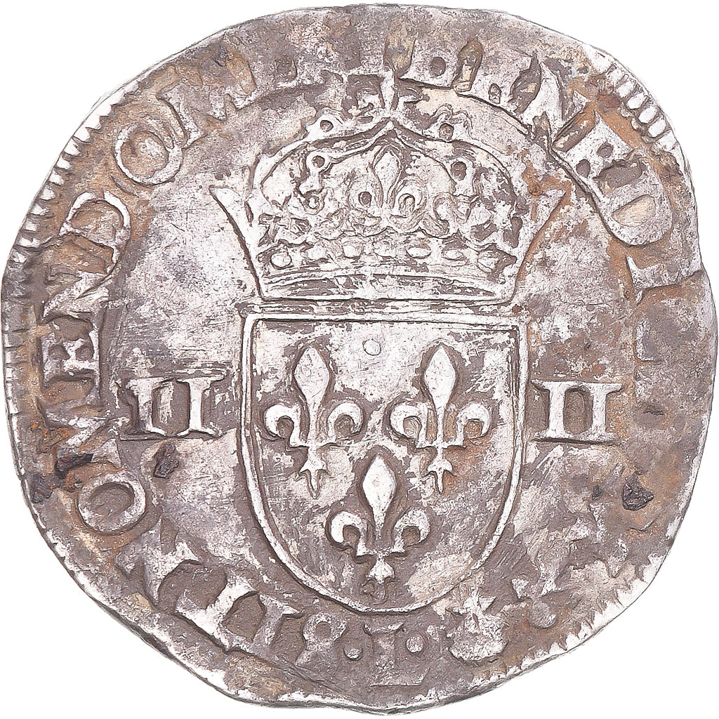 Munten, Frankrijk, Henri III, La Ligue, 1/4 Ecu, 1590, Bayonne, ZF, Zilver