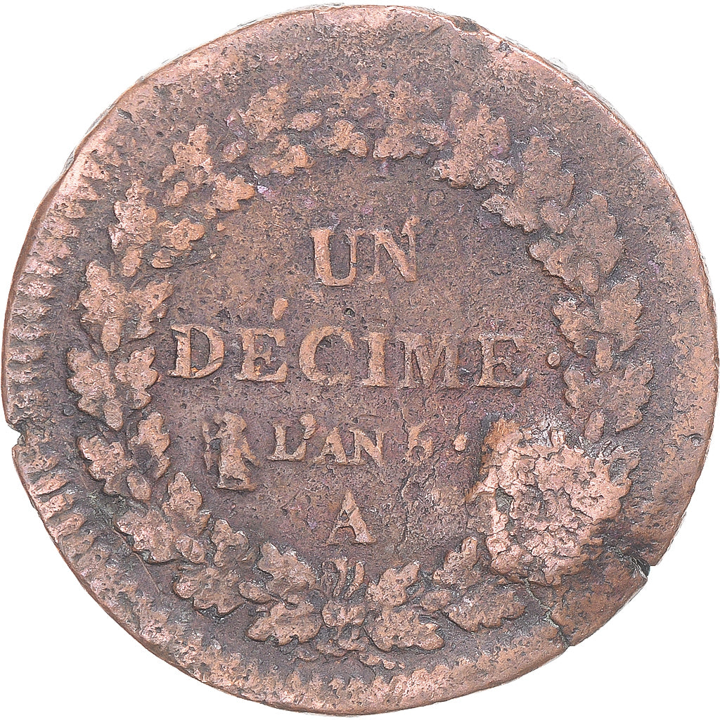 Moeda, França, Dupré, Decime, AN 5, Paris, VF(30-35), Cobre, Gadoury:187
