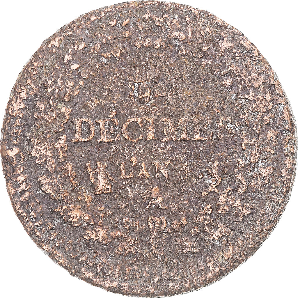 Moneta, Francja, Dupré, Decime, Paris, VG(8-10), Miedź, Gadoury:187