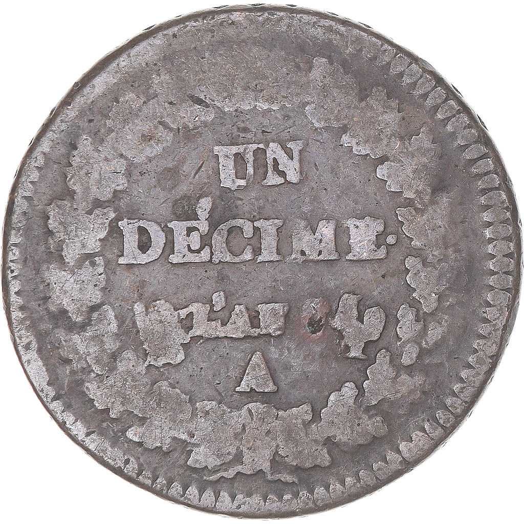 Moeda, França, Dupré, Decime, Paris, VF(20-25), Cobre, Gadoury:187