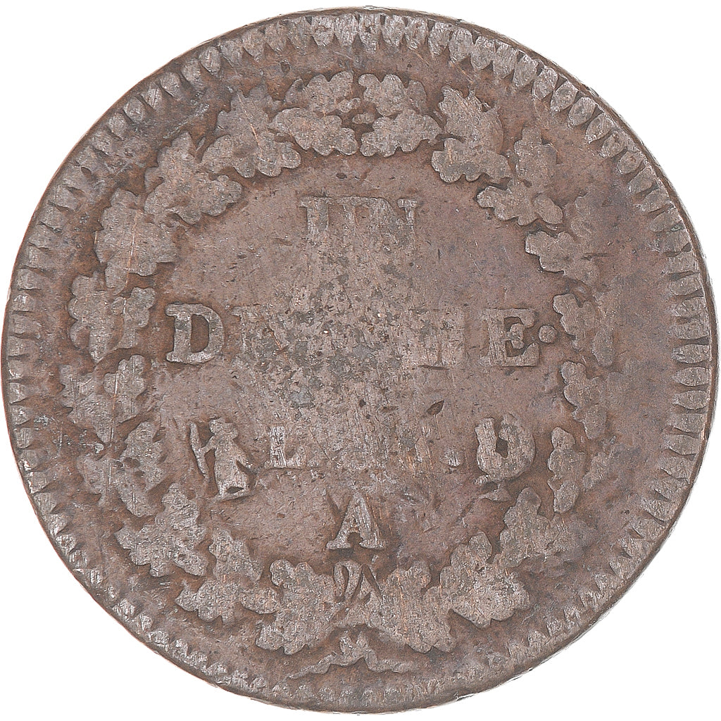 Moeda, França, Dupré, Decime, Paris, VF(20-25), Cobre, Gadoury:187