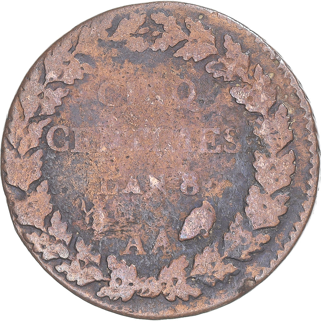 Moeda, França, Dupré, 5 Centimes, AN 8, Metz, F(12-15), Cobre, Gadoury:126a