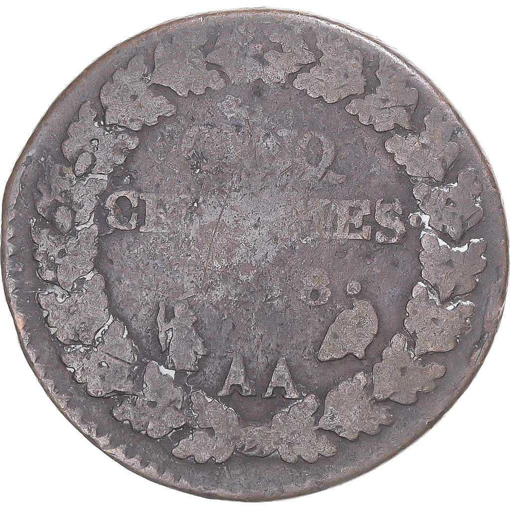 Moneda, Francia, Dupré, 5 Centimes, AN 8, Metz, BC+, Cobre, Gadoury:126a