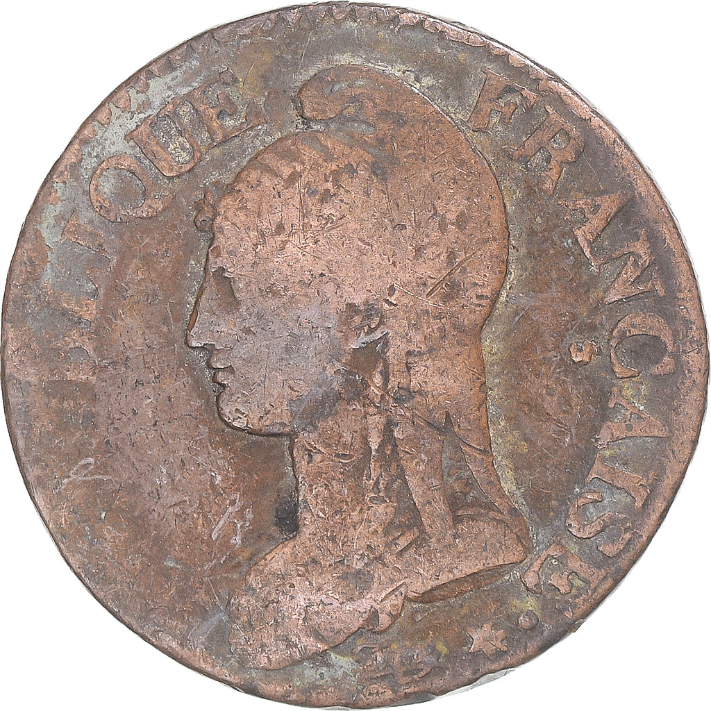 Moeda, França, Dupré, 5 Centimes, AN 8, Metz, VF(30-35), Cobre, Gadoury:126a