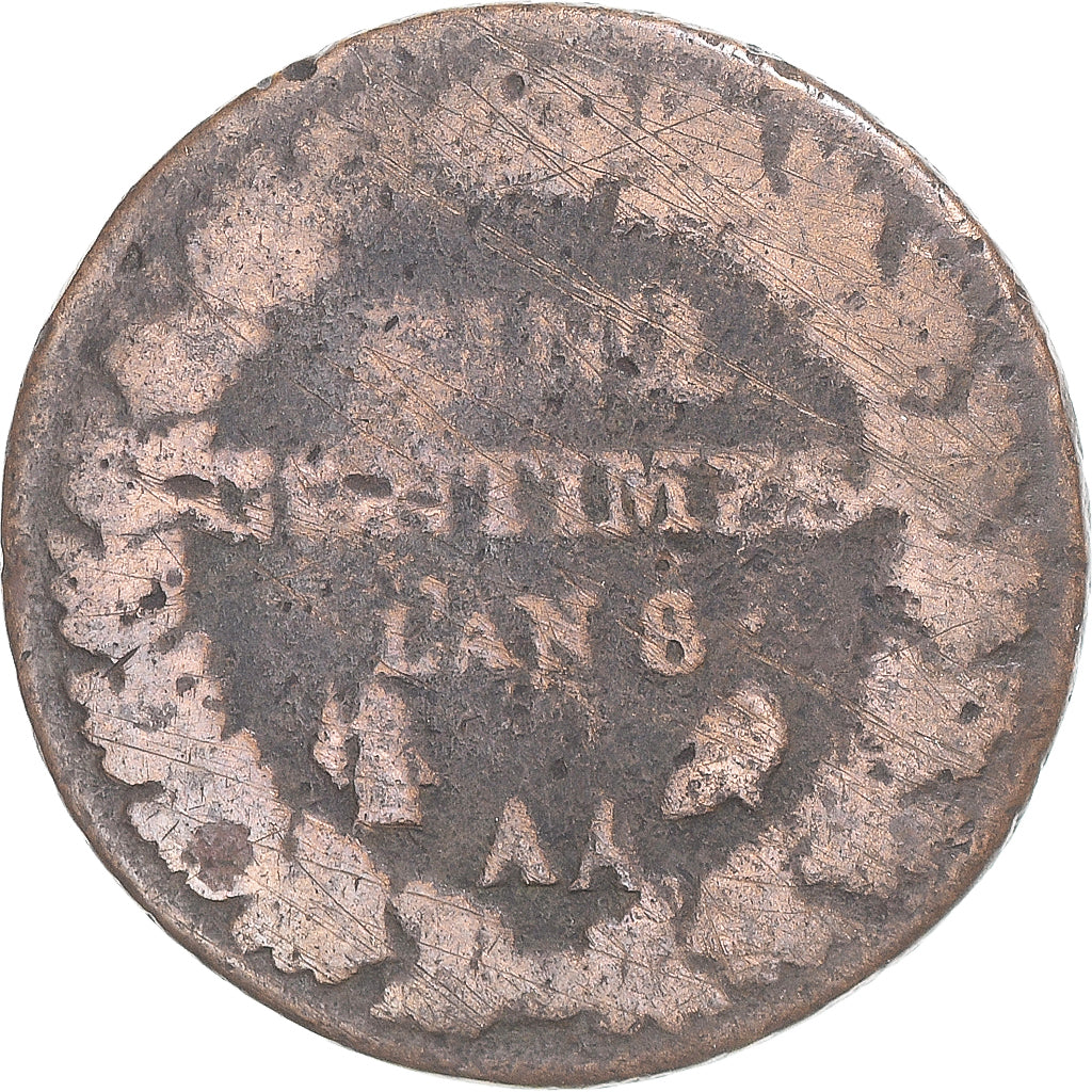 Moeda, França, Dupré, 5 Centimes, AN 8/5, Metz, VF(20-25), Cobre, Gadoury:126a
