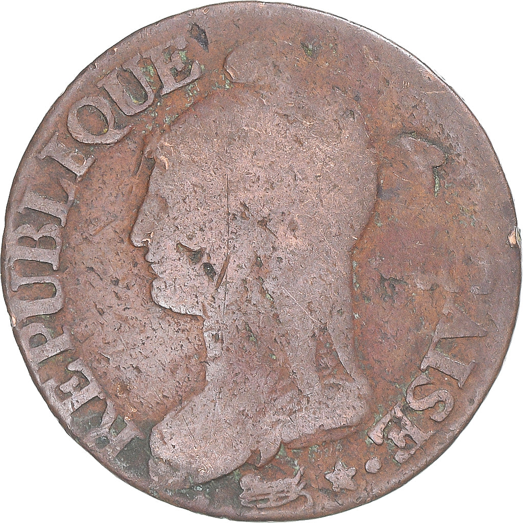Moeda, França, Dupré, 5 Centimes, AN 8/5, Metz, VF(20-25), Cobre, Gadoury:126a