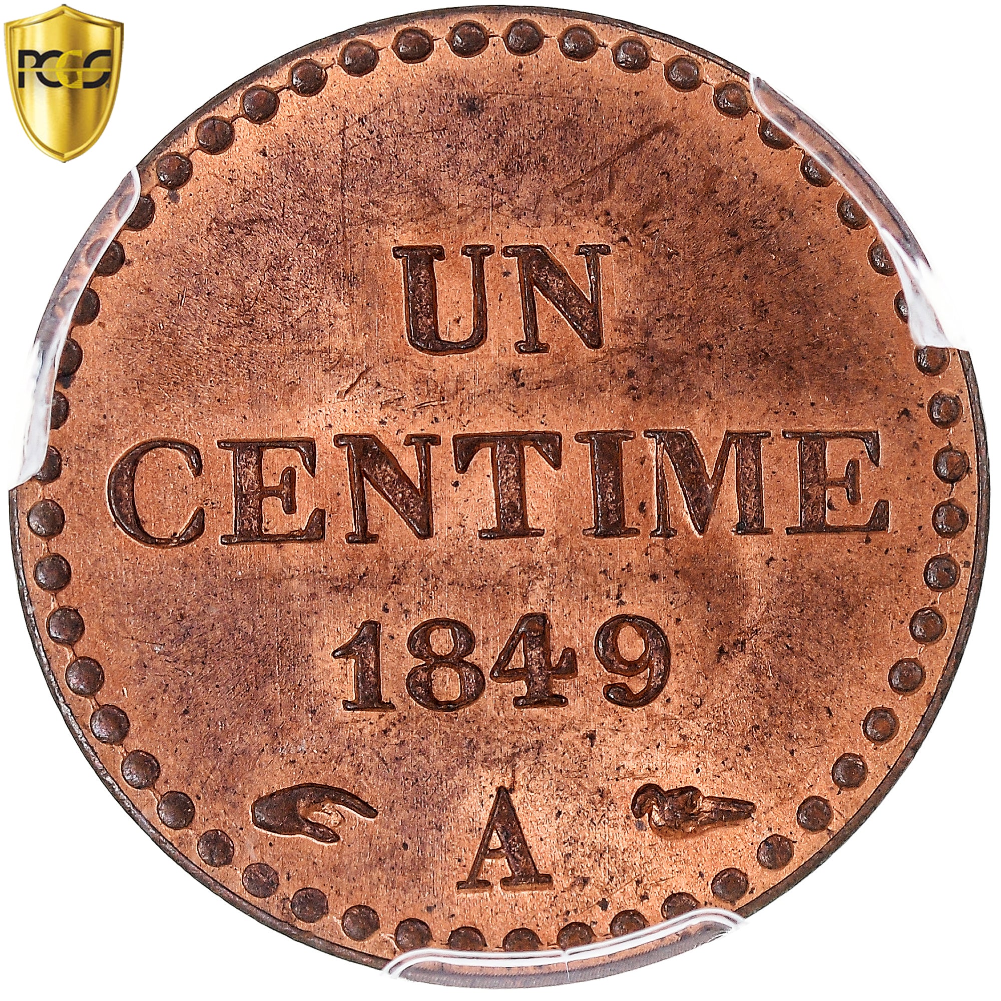 France, 1 Centime, Dupré, 1849, Paris, Bronze, PCGS, MS64RD, Gadoury:84