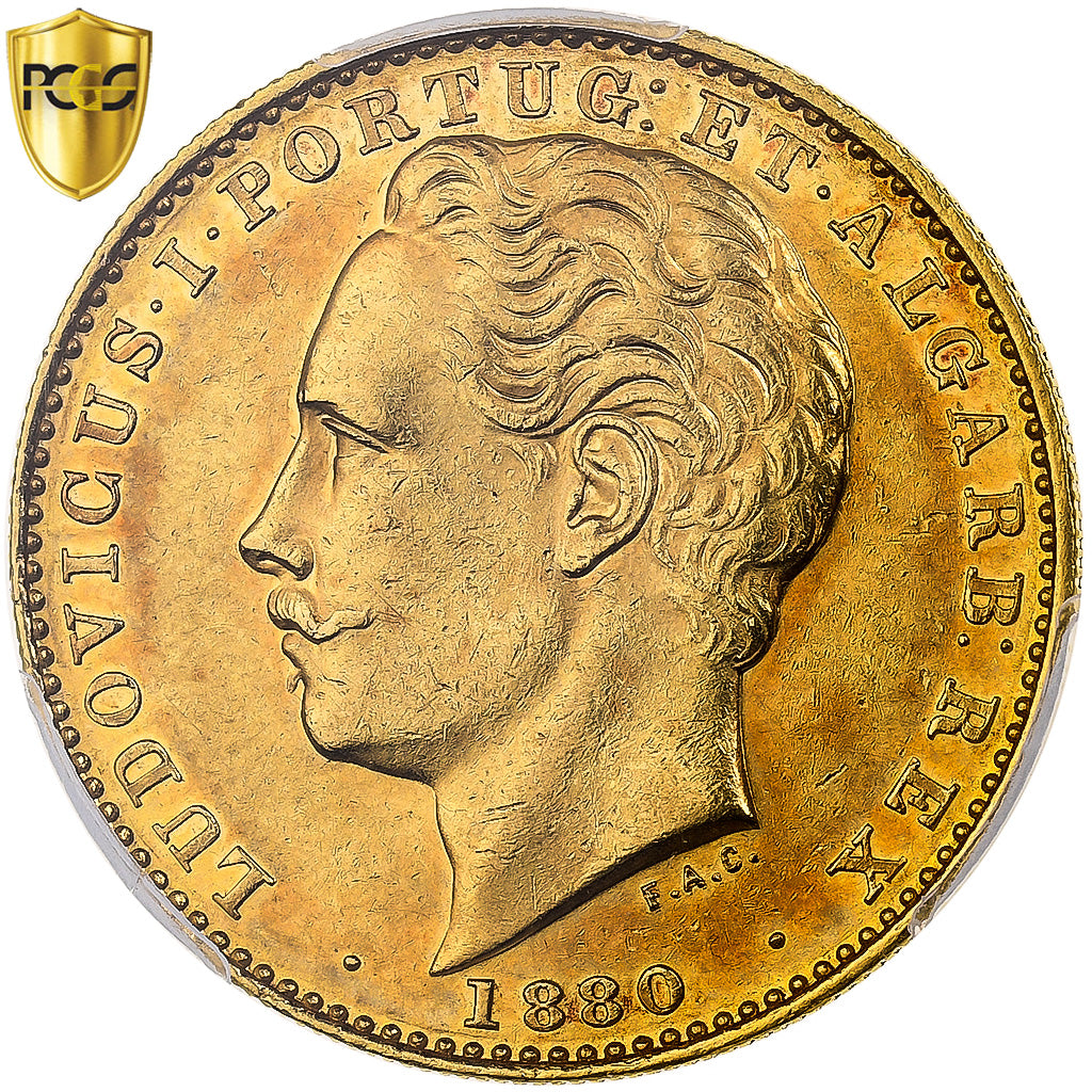 Portugal, Luiz I, 10000 Reis, 1880, Lisbon, Gold, PCGS, AU55, KM:520