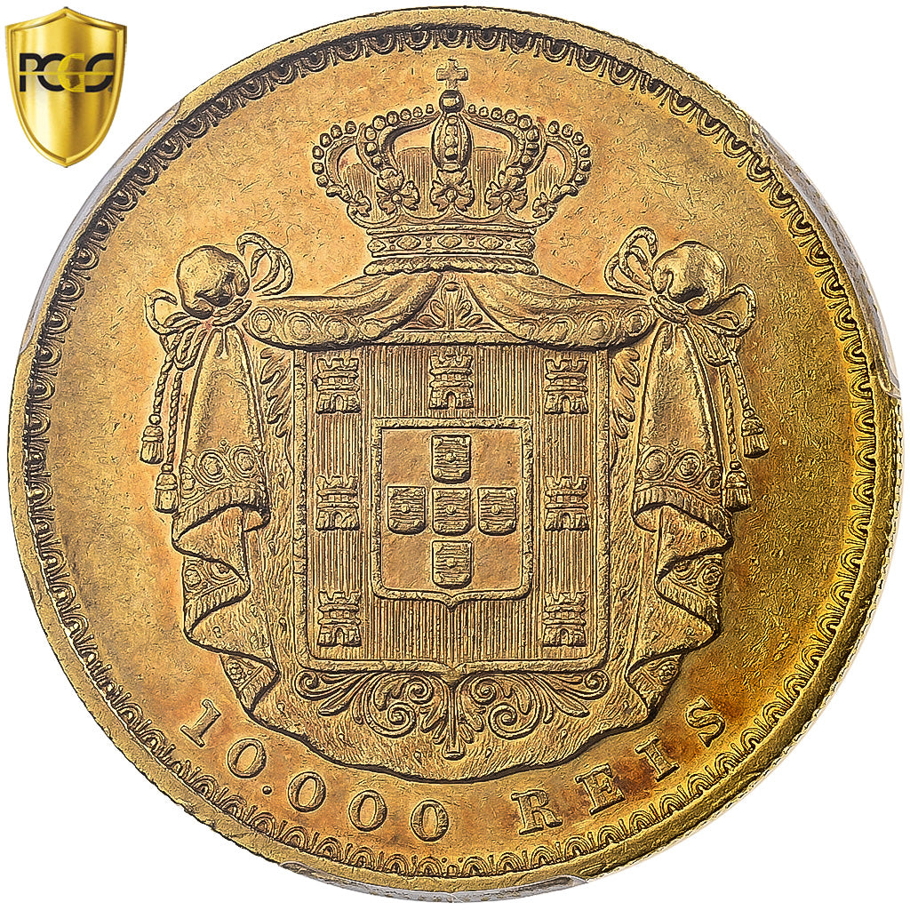 Portugal, Luiz I, 10000 Reis, 1880, Lisbon, Gold, PCGS, AU55, KM:520