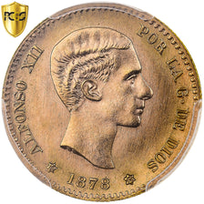 España, Alfonso XII, 10 Pesetas, 1878 (1962), Madrid, Oro, PCGS, MS66, KM:677