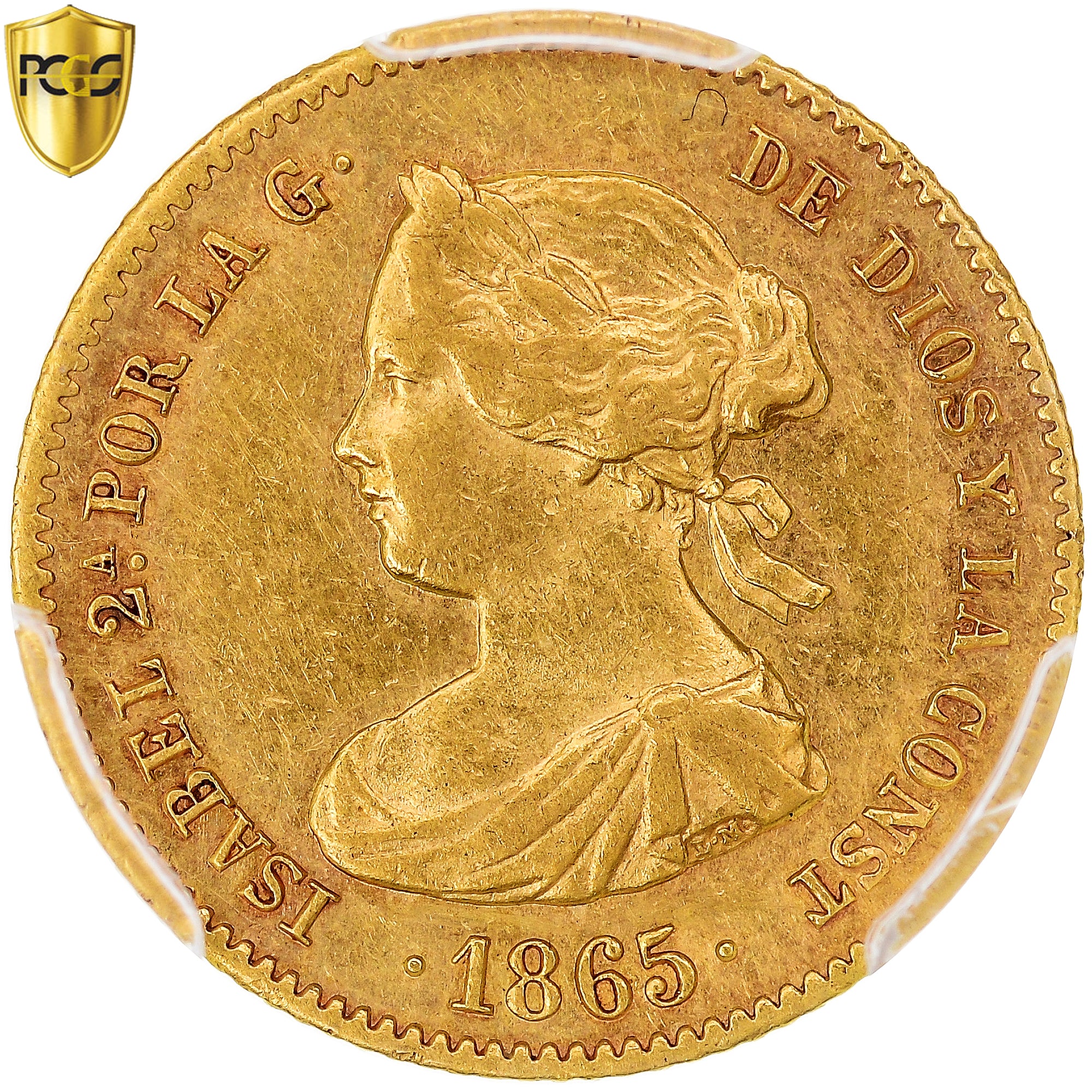 España, Isabel II, 4 Escudos, 1865, Madrid, Oro, PCGS, AU55, KM:631.1