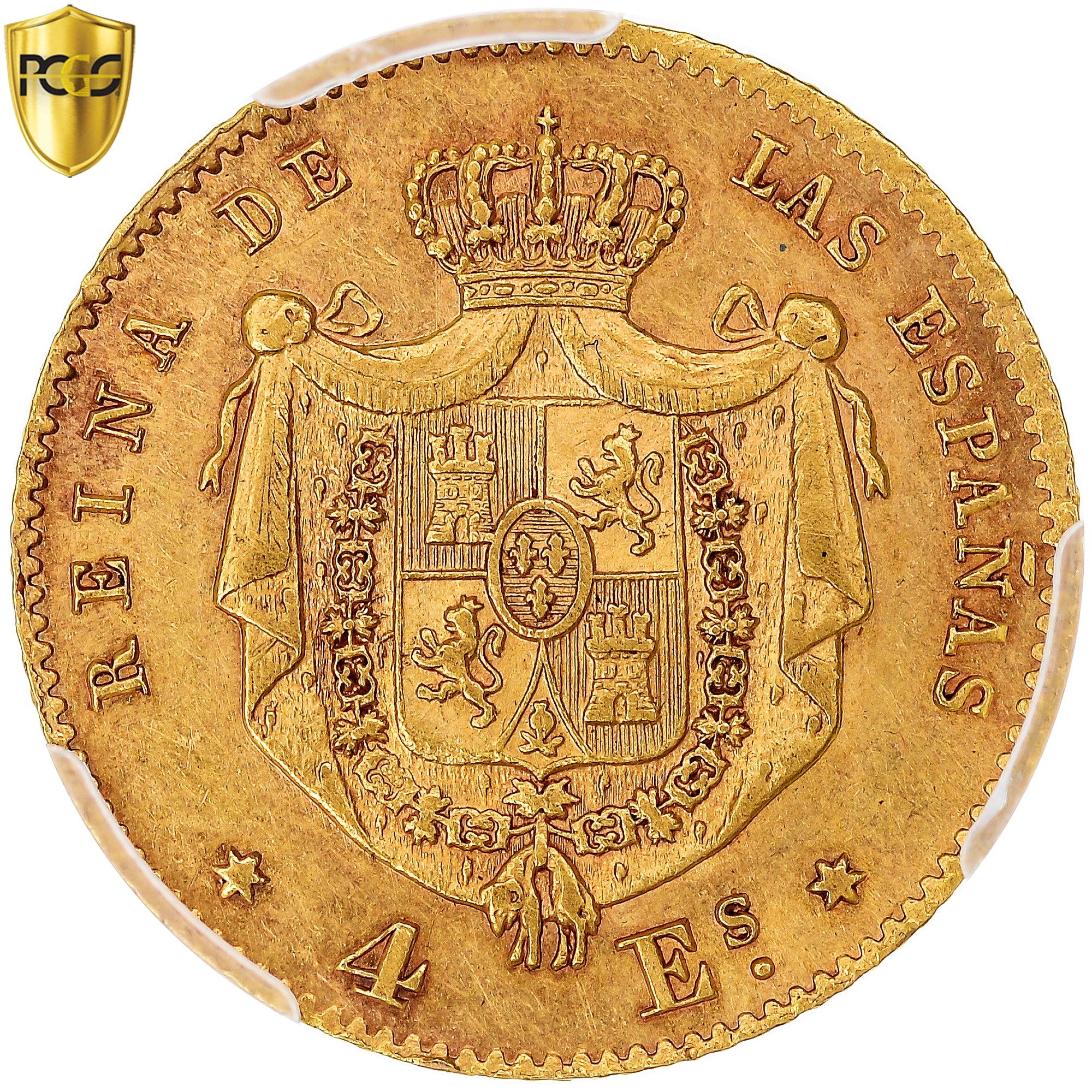 España, Isabel II, 4 Escudos, 1865, Madrid, Oro, PCGS, AU55, KM:631.1
