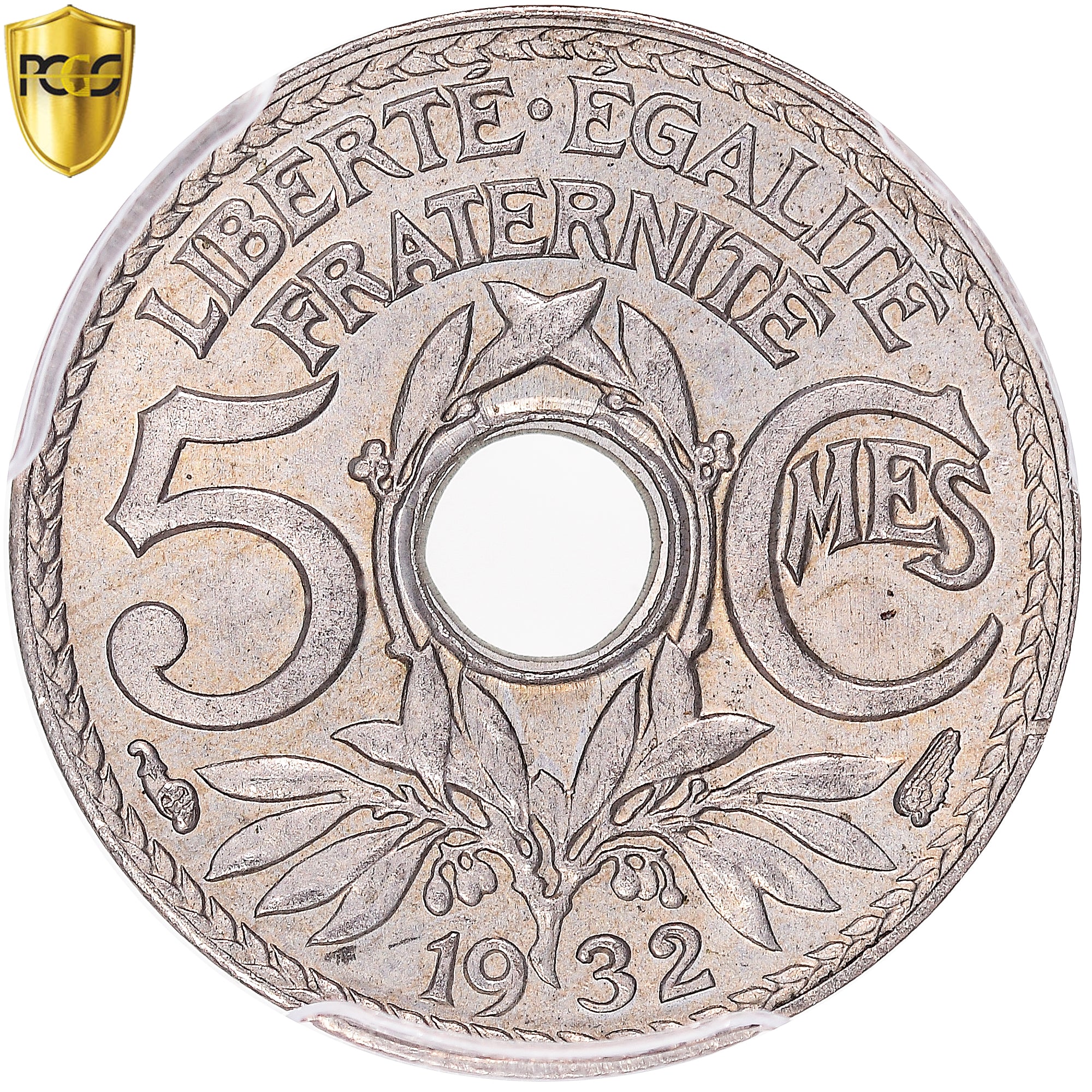Frankrijk, 5 Centimes, Lindauer, 1932, Paris, Cupro-nikkel, PCGS, MS65+