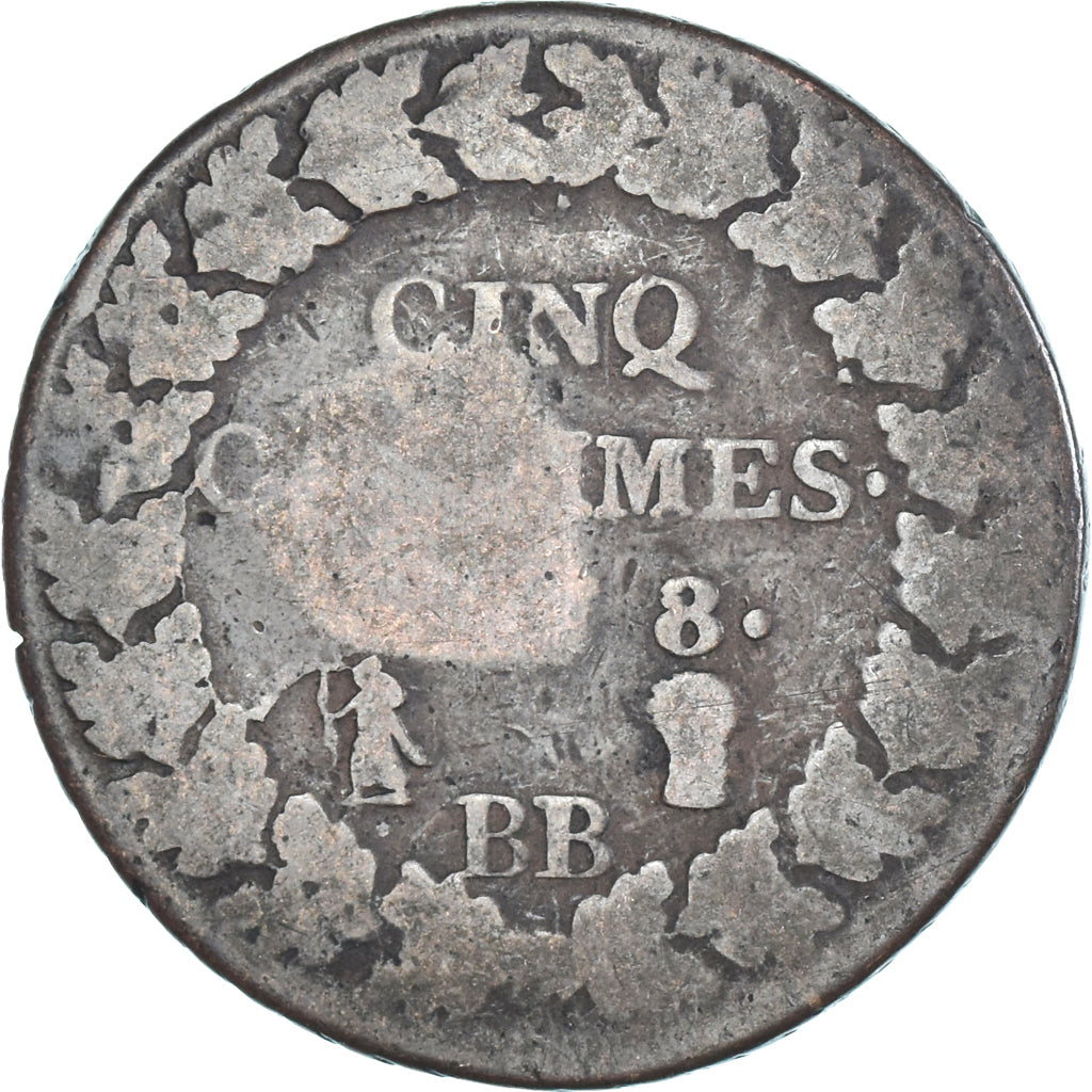 Moeda, França, Dupré, 5 Centimes, AN 8, Strasbourg, VF(20-25), Cobre
