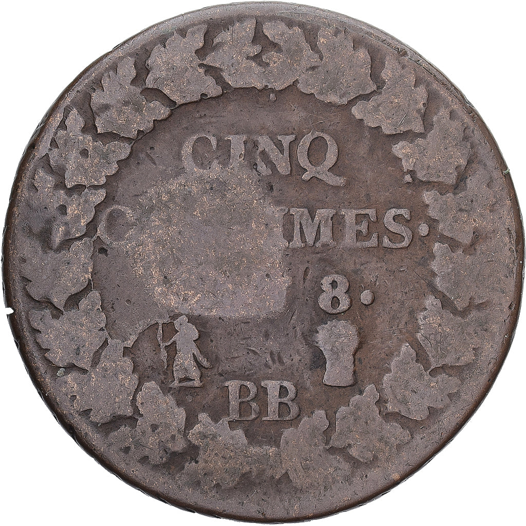 Munten, Frankrijk, Dupré, 5 Centimes, AN 8, Strasbourg, FR, Koper, Gadoury:126a