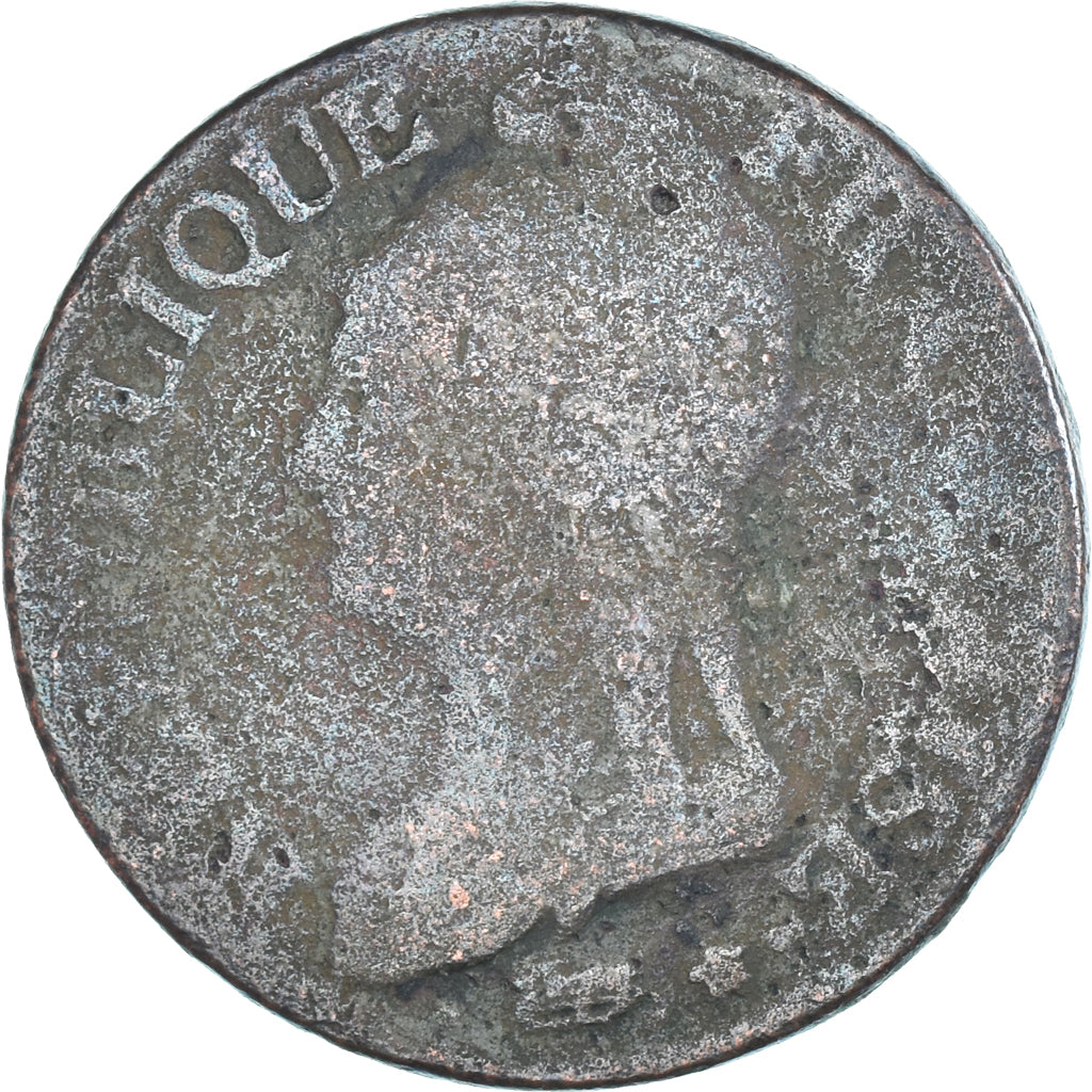 Moeda, França, Dupré, 5 Centimes, AN 8, Strasbourg, F(12-15), Cobre