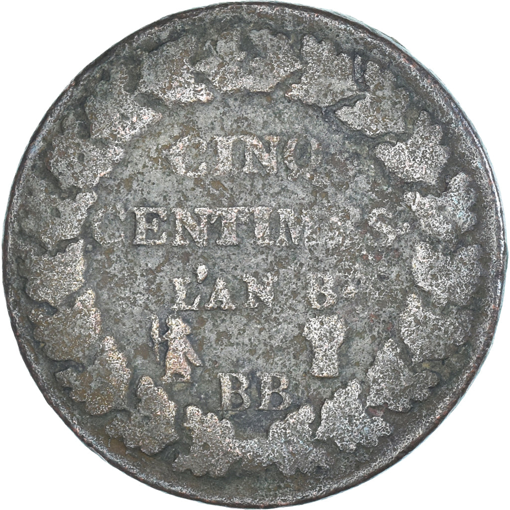Moeda, França, Dupré, 5 Centimes, AN 8, Strasbourg, F(12-15), Cobre