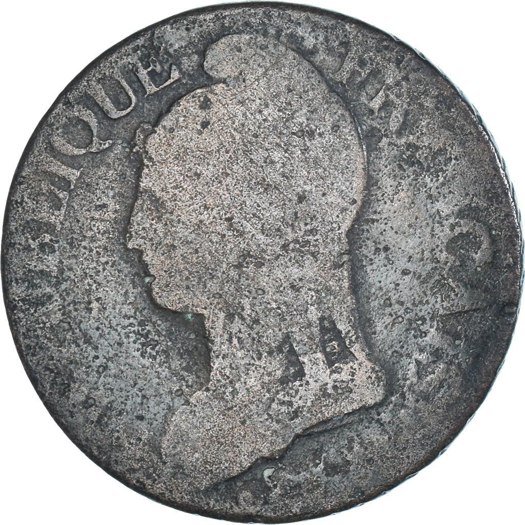 Moeda, França, Dupré, 5 Centimes, AN 8, Strasbourg, F(12-15), Cobre