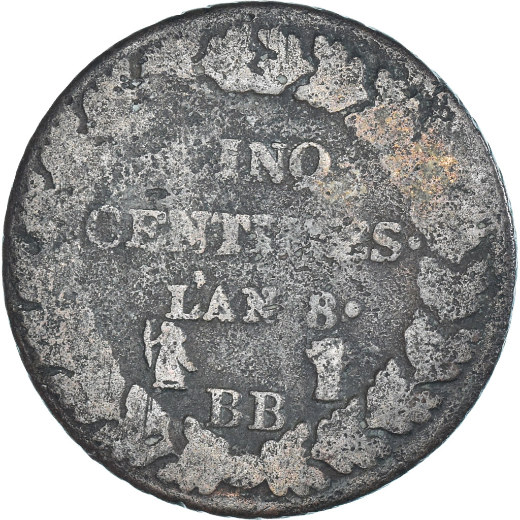 Moeda, França, Dupré, 5 Centimes, AN 8, Strasbourg, F(12-15), Cobre