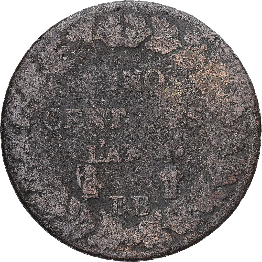 Moneda, Francia, Dupré, 5 Centimes, AN 8, Strasbourg, BC, Cobre, Gadoury:126a