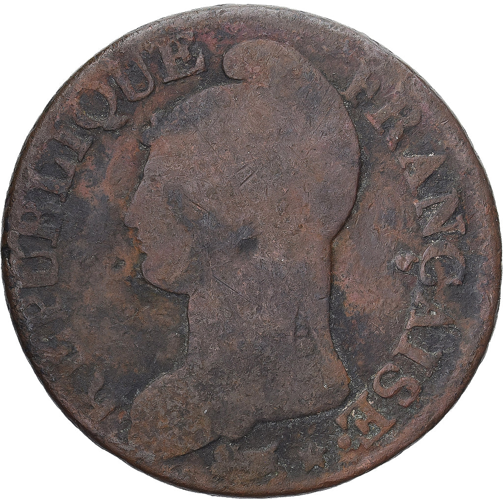 Moneda, Francia, Dupré, 5 Centimes, AN 8, Strasbourg, BC, Cobre, Gadoury:126a