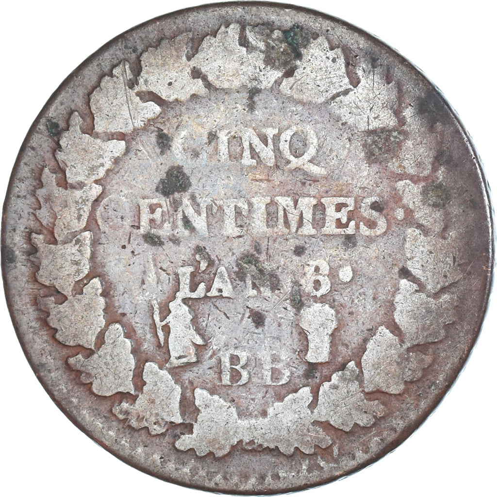 Moneta, Francja, Dupré, 5 Centimes, AN 8, Strasbourg, VF(20-25), Miedź