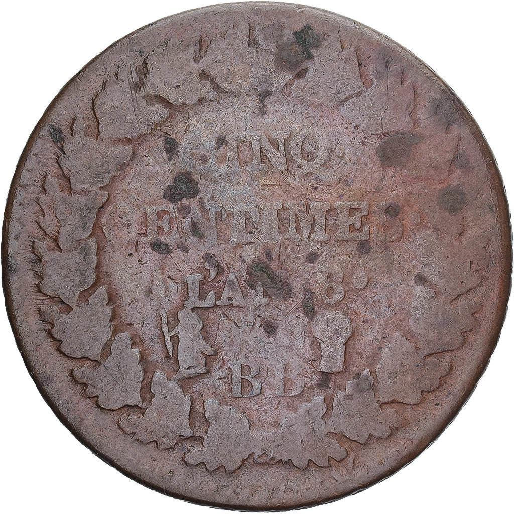 Munten, Frankrijk, Dupré, 5 Centimes, AN 8, Strasbourg, FR, Koper, Gadoury:126a