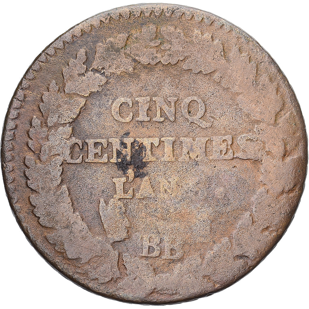 Munten, Frankrijk, Dupré, 5 Centimes, AN 8, Strasbourg, FR, Koper, Gadoury:126a