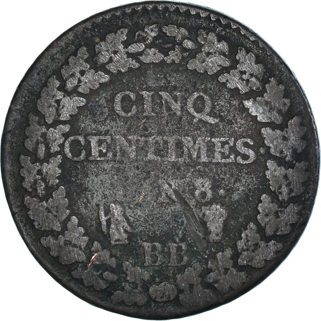 Munten, Frankrijk, Dupré, 5 Centimes, AN 8, Strasbourg, FR, Koper, Gadoury:126a