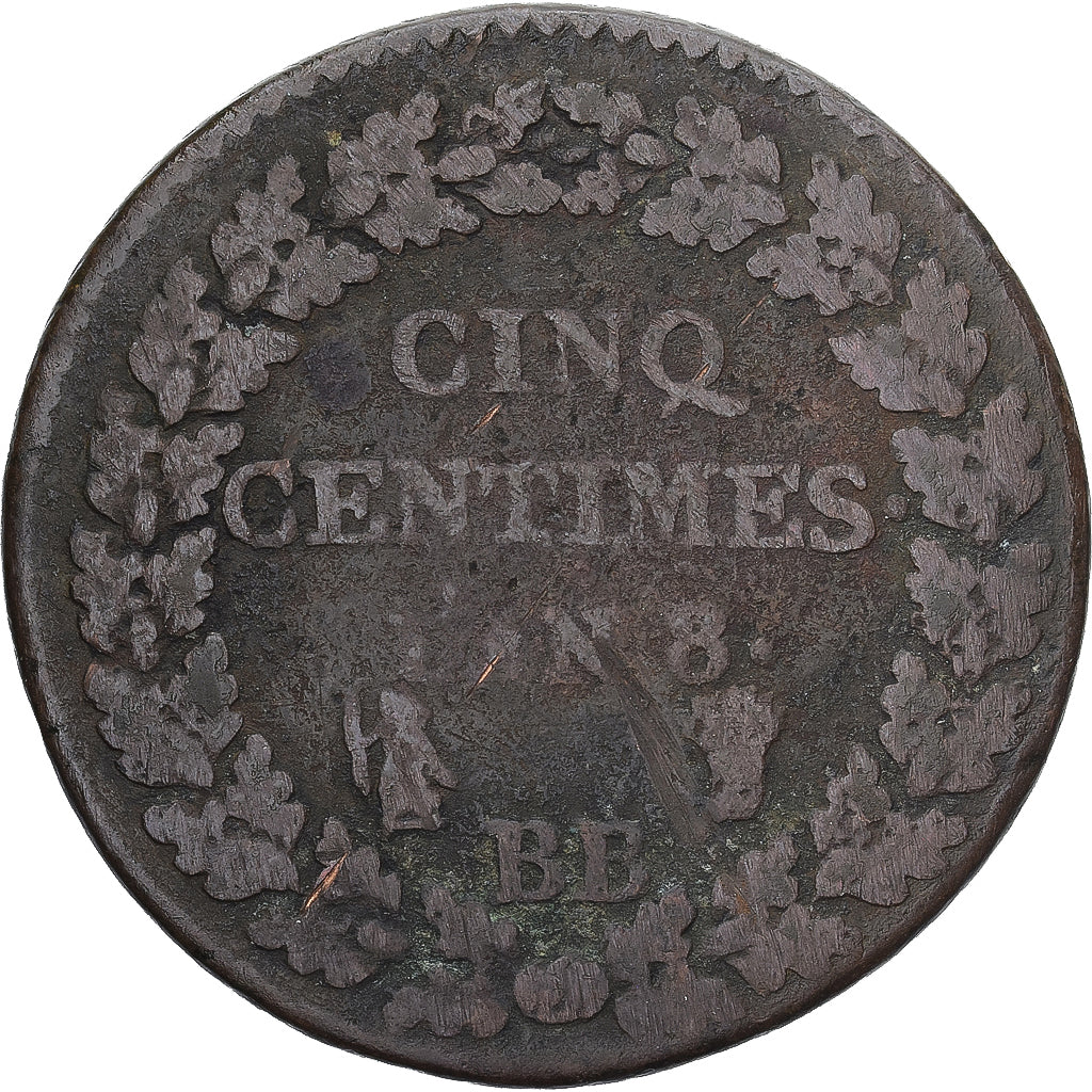Munten, Frankrijk, Dupré, 5 Centimes, AN 8, Strasbourg, FR, Koper, Gadoury:126a