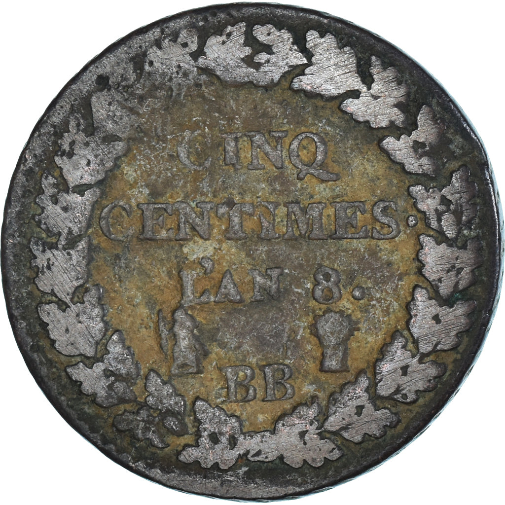 Moeda, França, Dupré, 5 Centimes, AN 8, Strasbourg, VF(20-25), Cobre