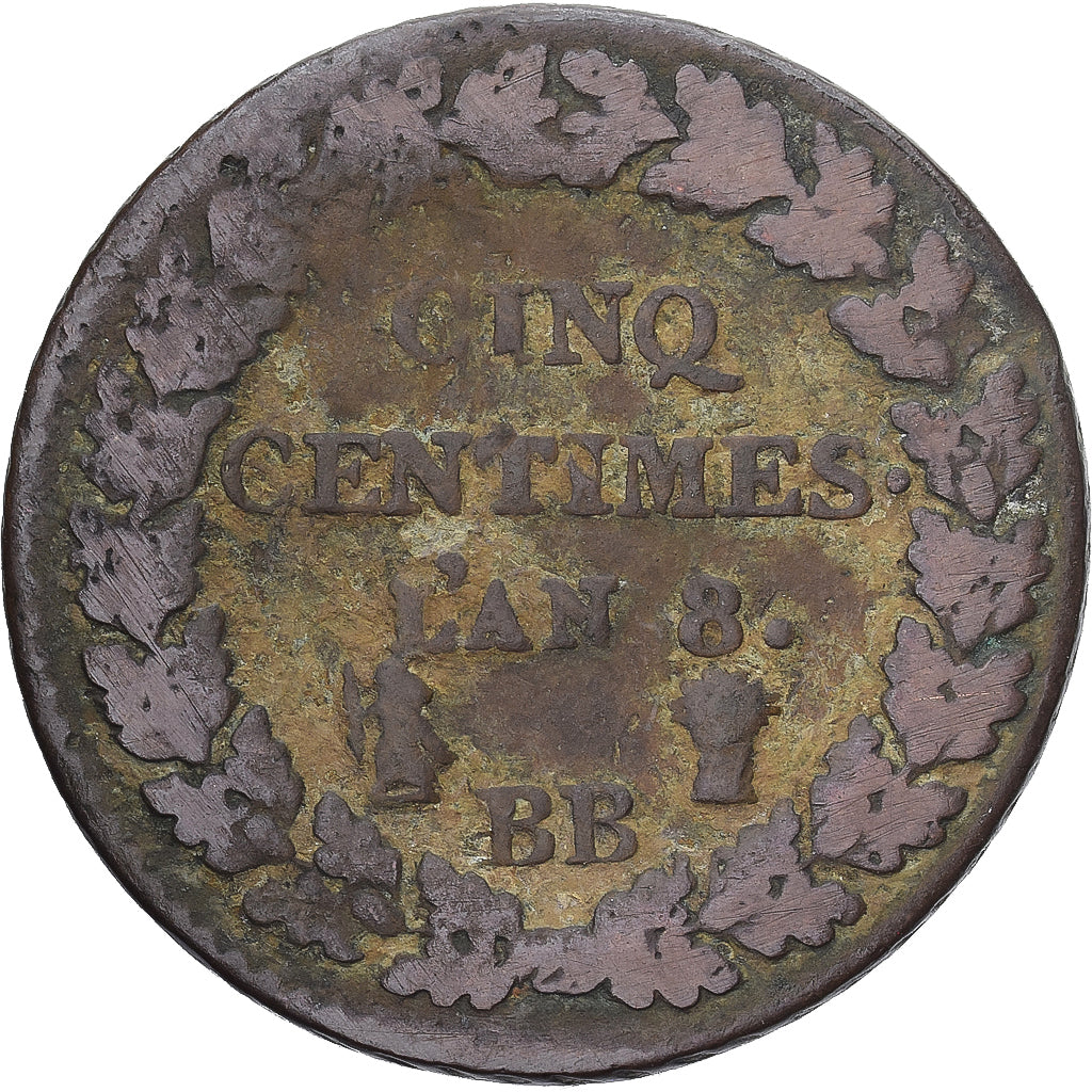 Munten, Frankrijk, Dupré, 5 Centimes, AN 8, Strasbourg, FR, Koper, Gadoury:126a
