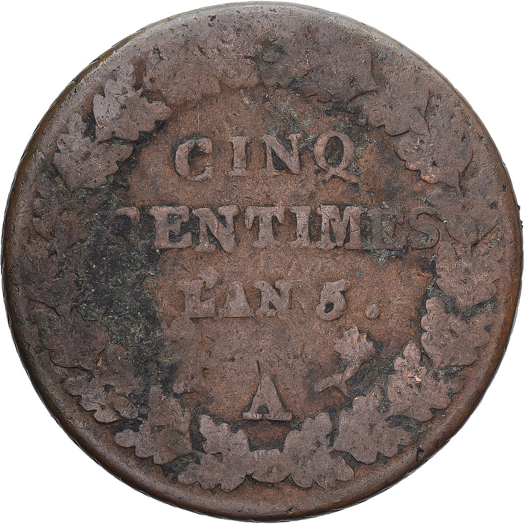 Moneda, Francia, Dupré, 5 Centimes, AN 5, Paris, BC, Cobre, Gadoury:126