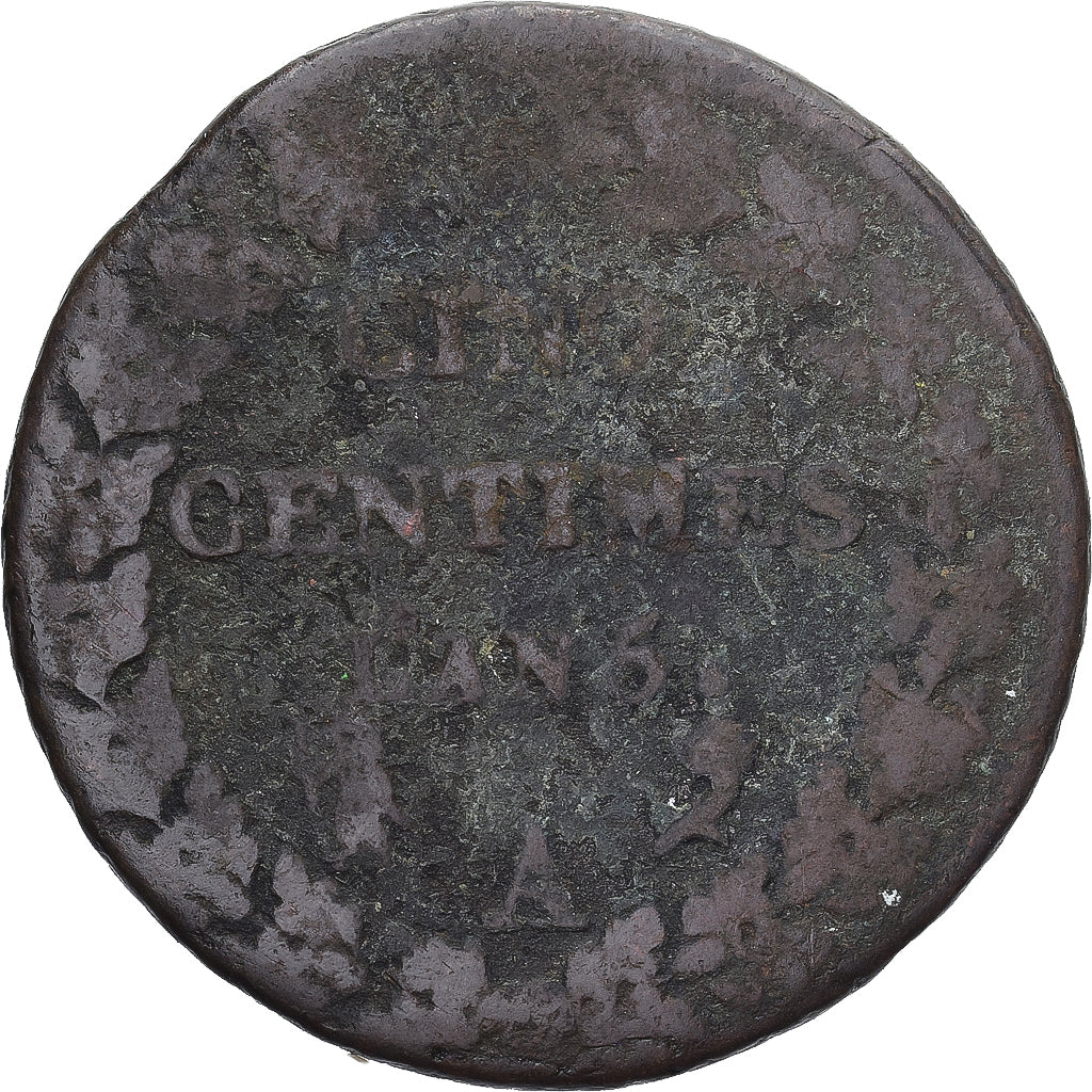 Munten, Frankrijk, Dupré, 5 Centimes, AN 5, Paris, ZG+, Koper, Gadoury:126
