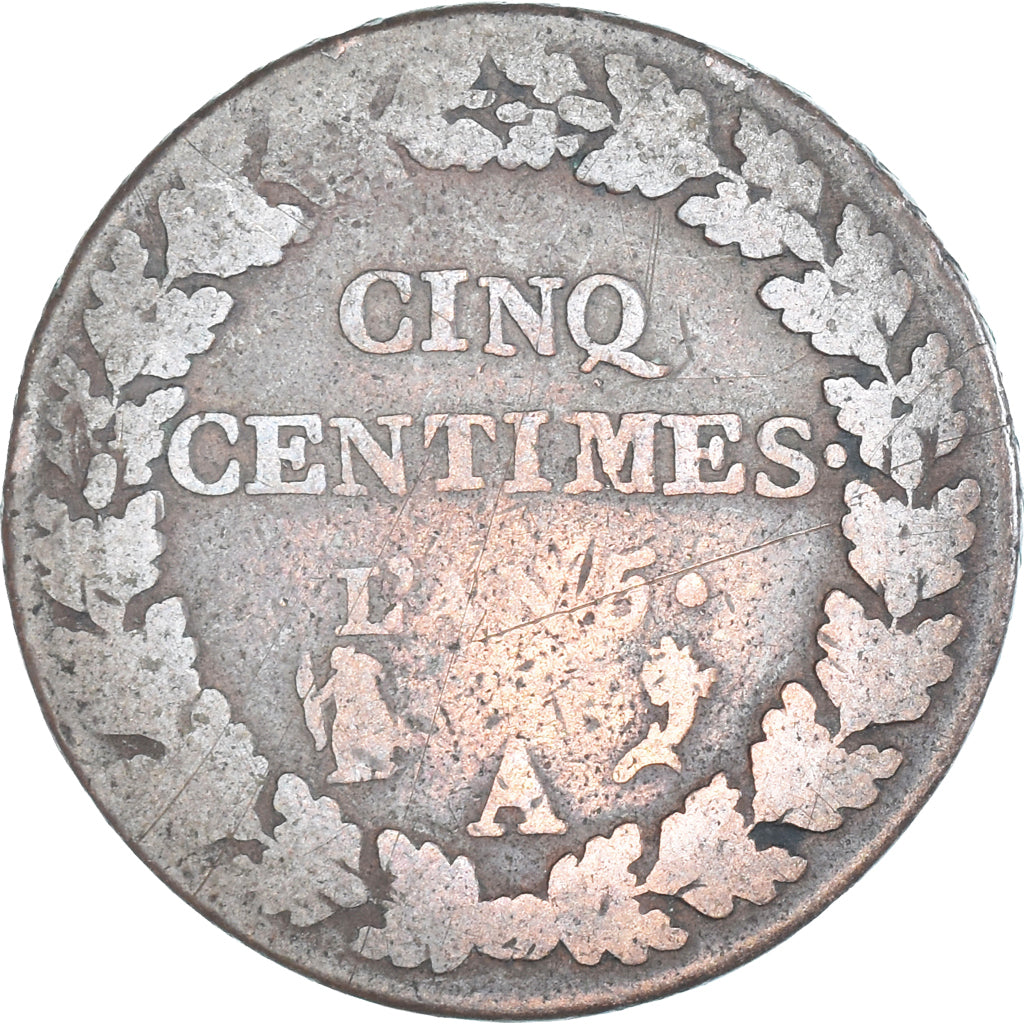 Moneda, Francia, Dupré, 5 Centimes, AN 5, Paris, BC+, Cobre, Gadoury:126